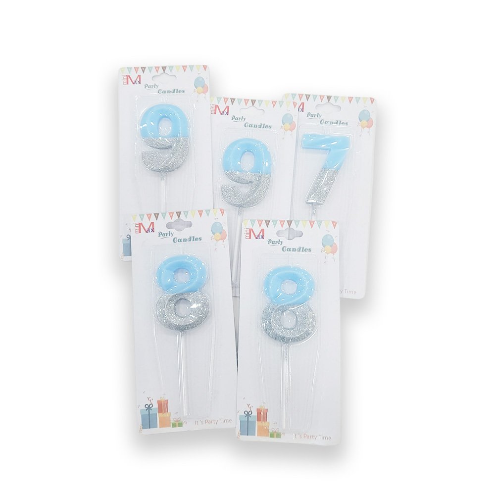 Number Party Wax Candle - Cyan & Silver Glitter