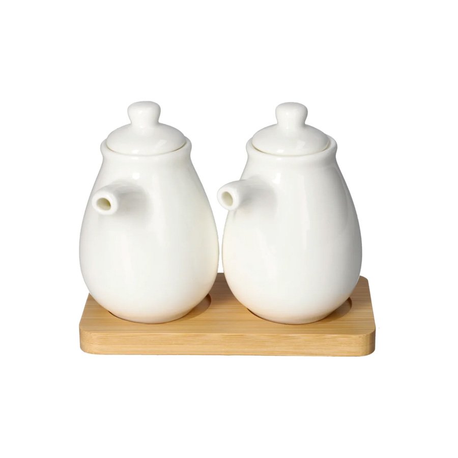 Danny Home Ceramic Spice Bottle Set with Bamboo Tray- 2x190ml