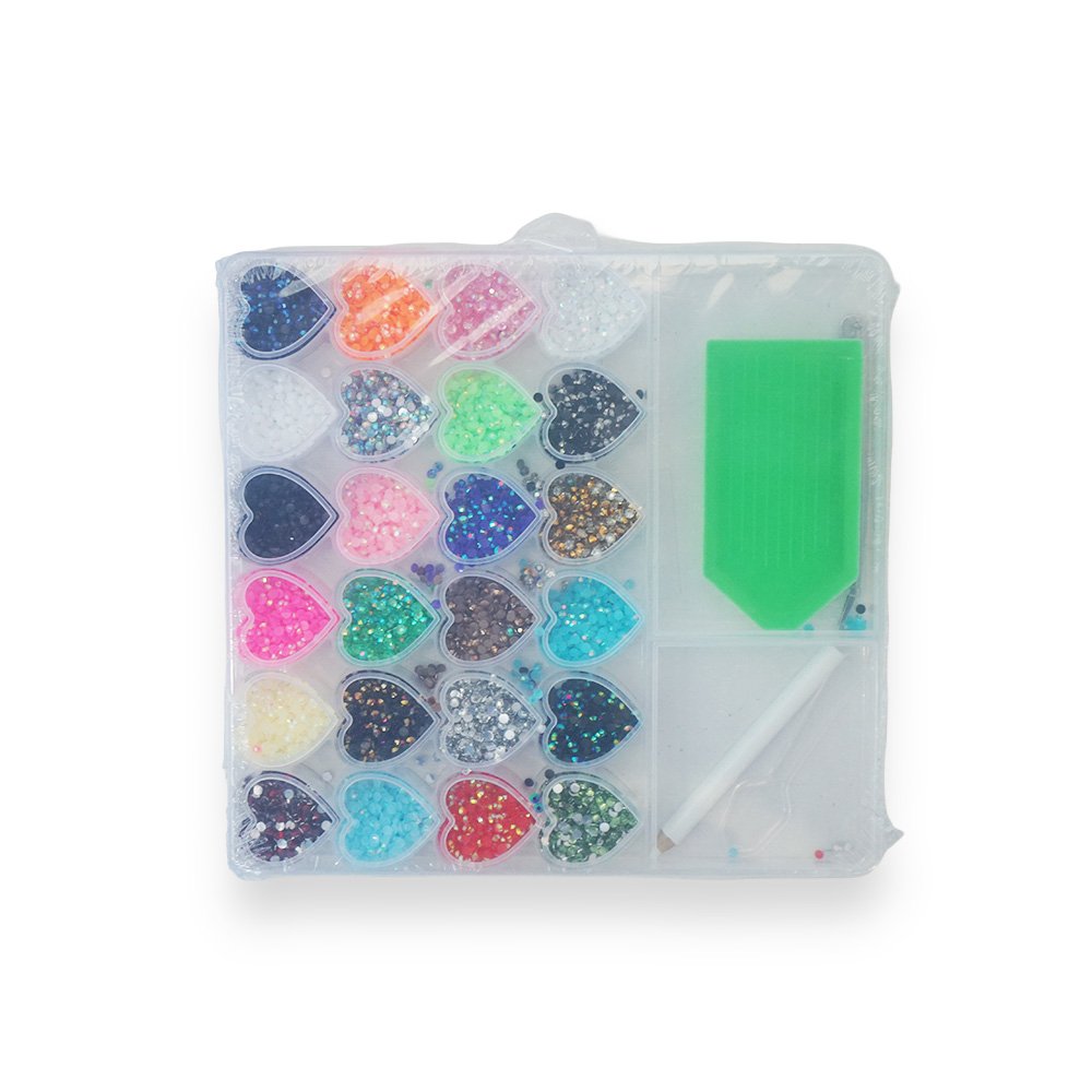 Diy Rhinestone Craft Set With 24 Heart Compartments And Tools