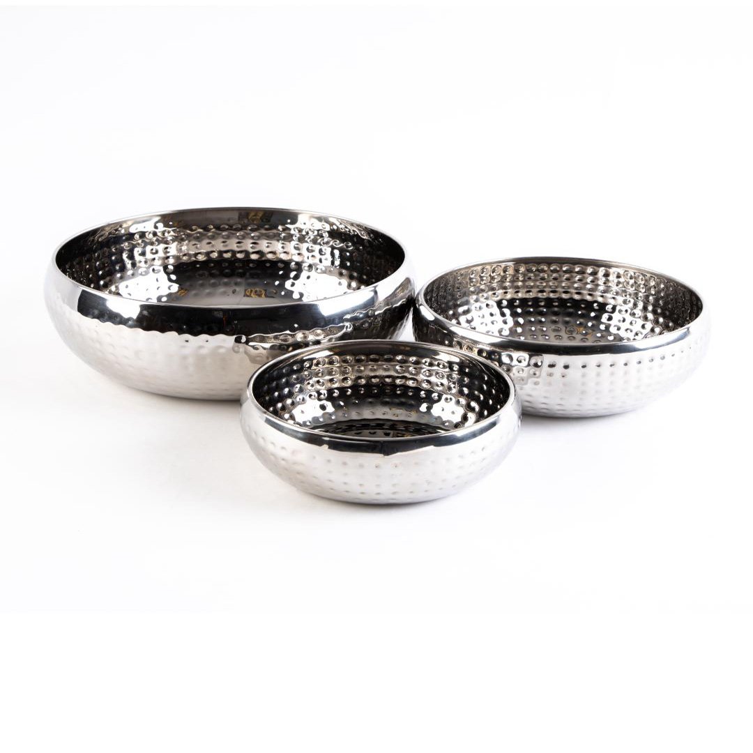 Hammered Stainless Steel Serving Bowls- 26cm