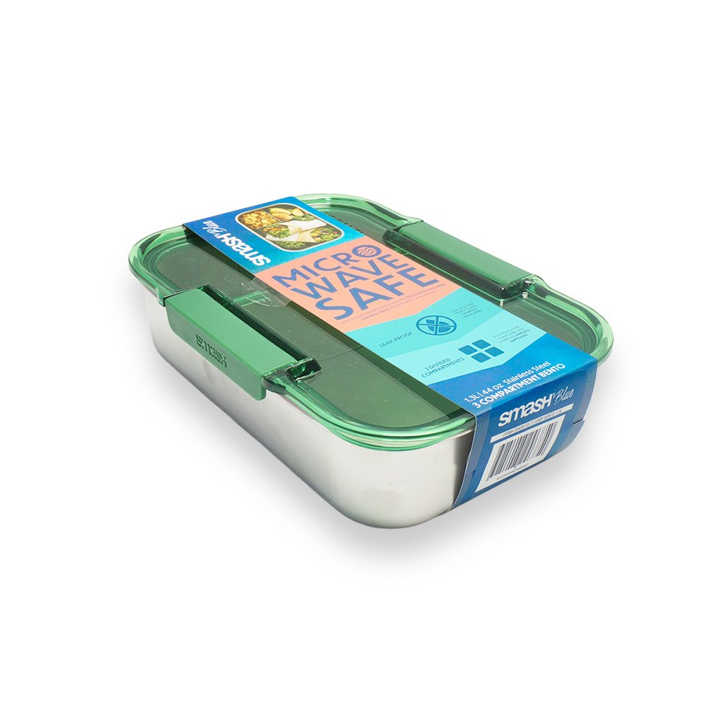 Smash Stainless Steel 3 Compartment Bento Box, Green