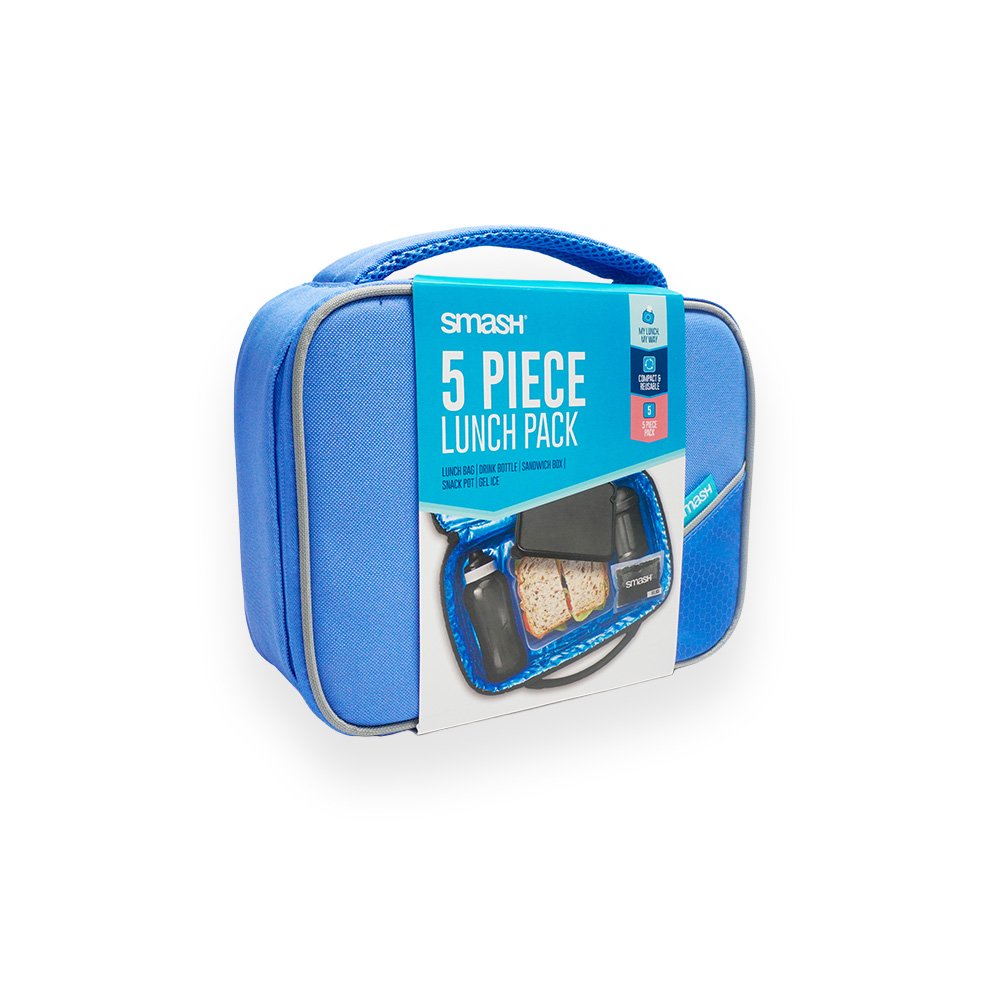 Smash Insulated Lunch Bag Set, Blue, 5 Pieces