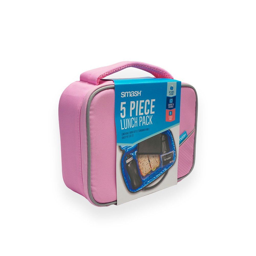 Smash Insulated Lunch Bag Set, Pink, 5 Pieces