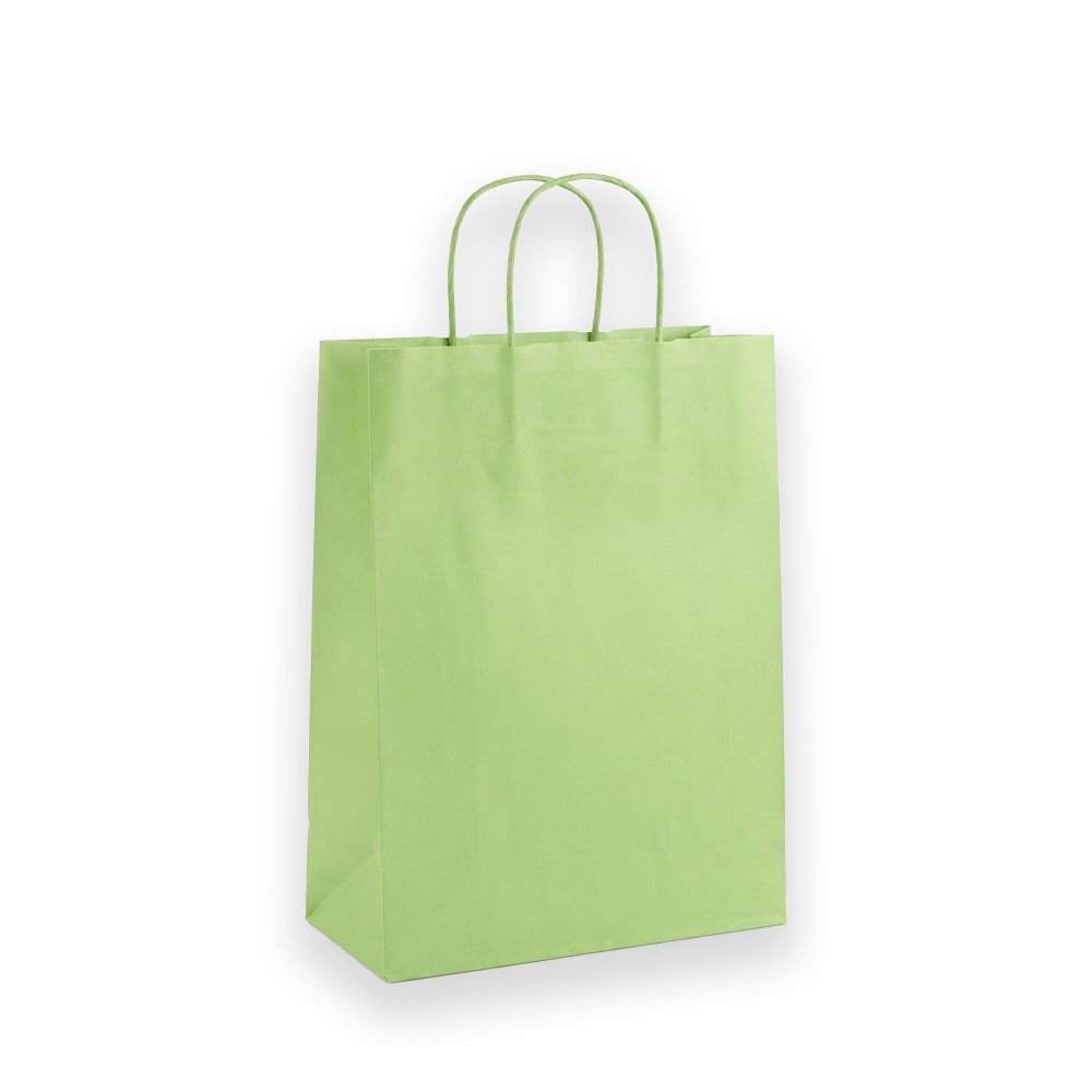"Paper Gift Bag with Handles- Light Green, 26x12x33cm"