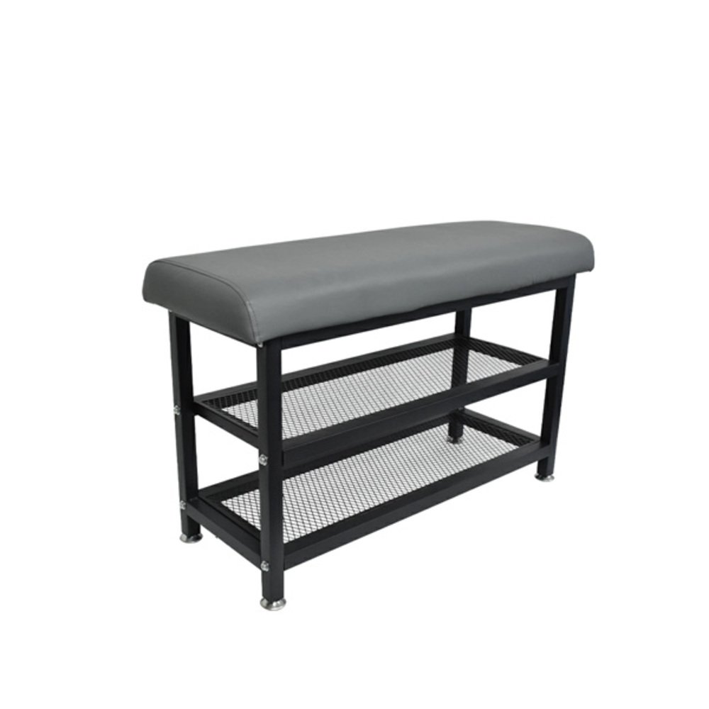 2 Tier Shoe Bench  Grey Padded Seat 100Cm