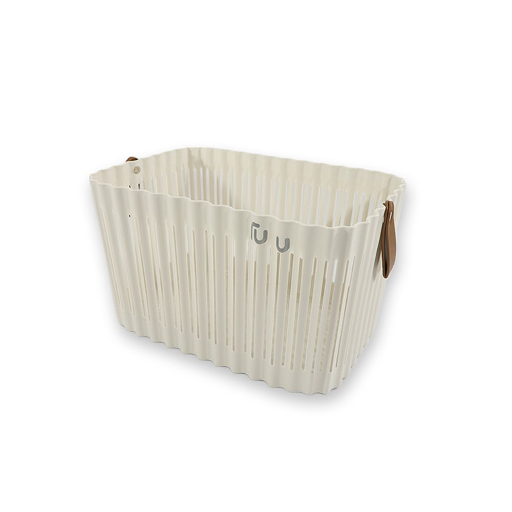 "Slatted Plastic Storage Basket with Handles- White, 30x20x18cm"