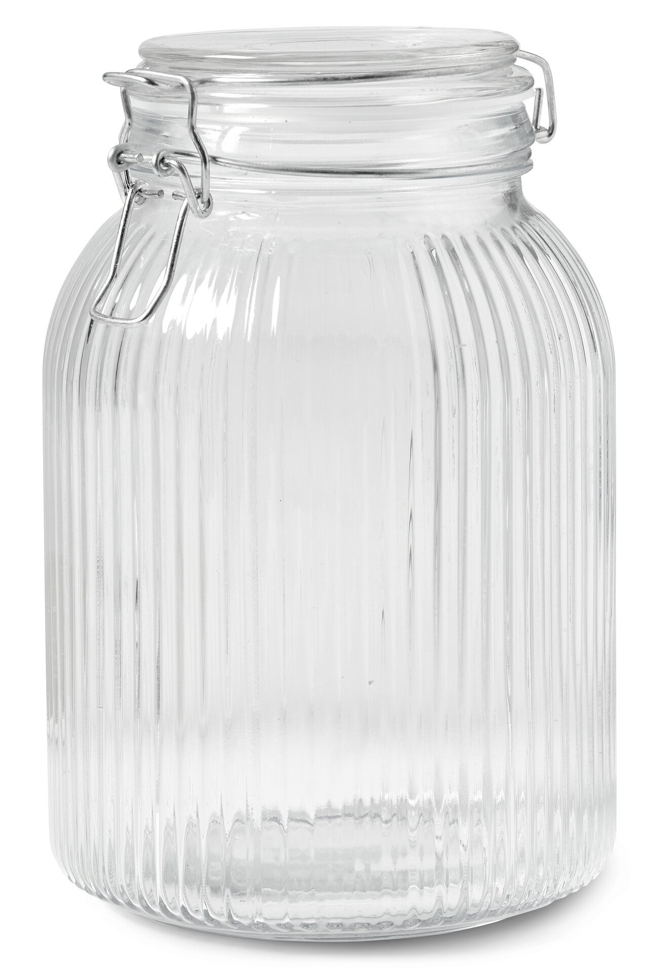 Ribbed Glass Clipped Jar- 1400Ml